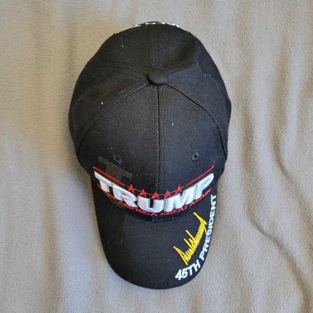 TRUMP HAT Cap Black Adjustable Gold Signature Embroidered 45 Stars MAGA Red - Picture 5 of 9